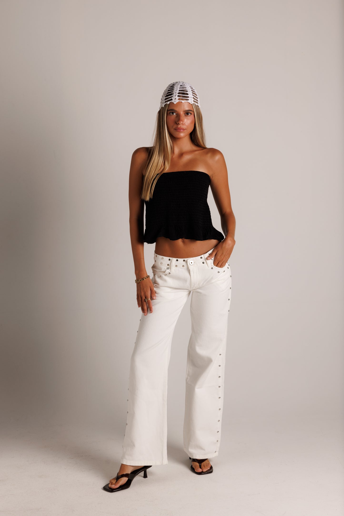 WHITE JEANS PINK PRINT