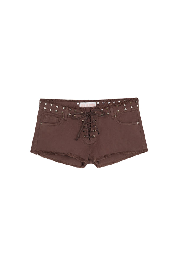 BROWN LACES MINI SHORTS