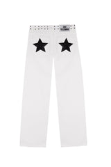 WHITE JEANS BLACK BEADS STAR