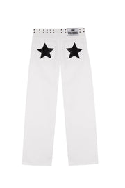 WHITE JEANS BLACK BEADS STAR
