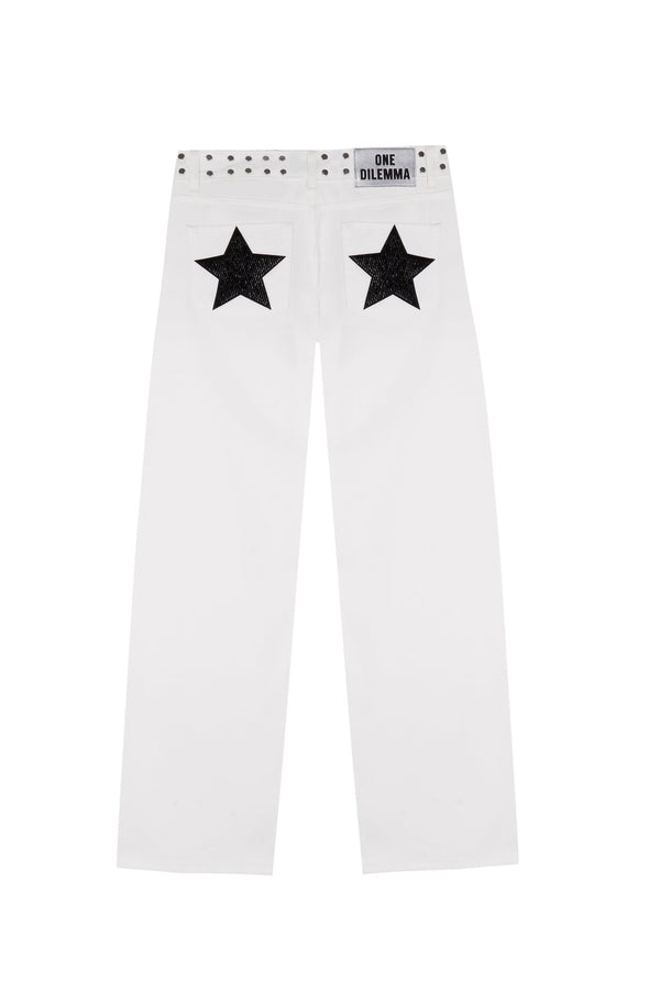 WHITE JEANS BLACK BEADS STAR