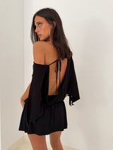 BLACK BACKLESS MINI DRESS