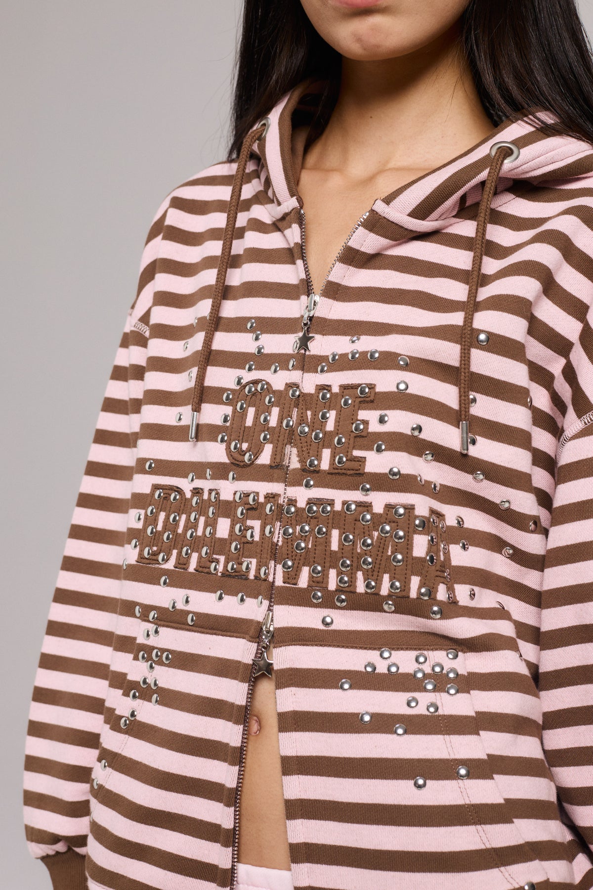 Chaos Brown Striped Zipper Hoodie