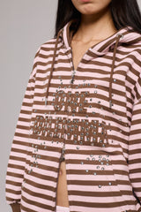 Chaos Brown Striped Zipper Hoodie