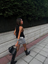 Mini-skirt silver sequins stars