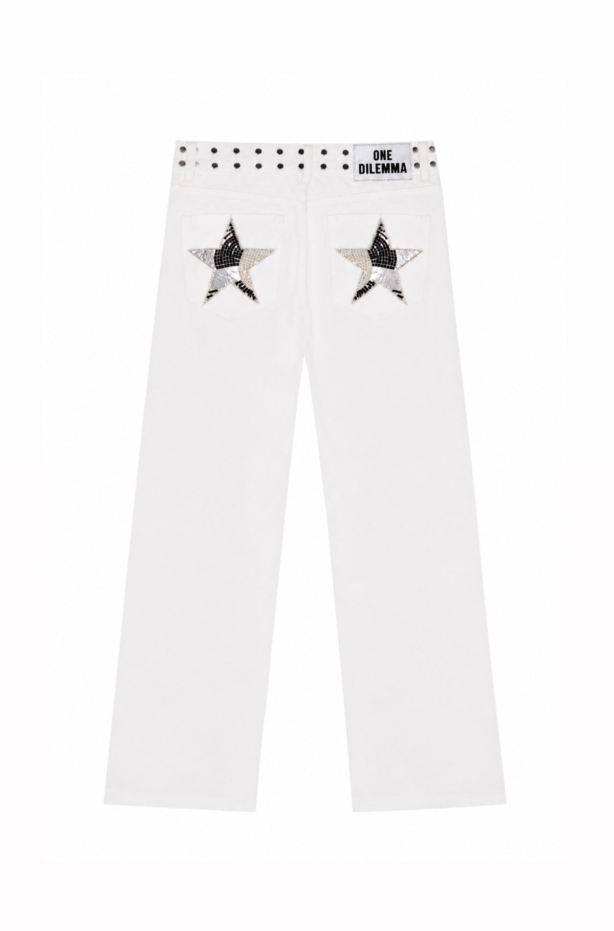 WHITE JEANS SILVER BEADS STAR