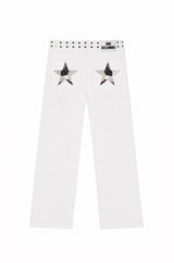 WHITE JEANS SILVER BEADS STAR