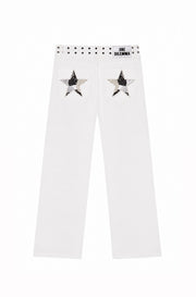 WHITE JEANS SILVER BEADS STAR