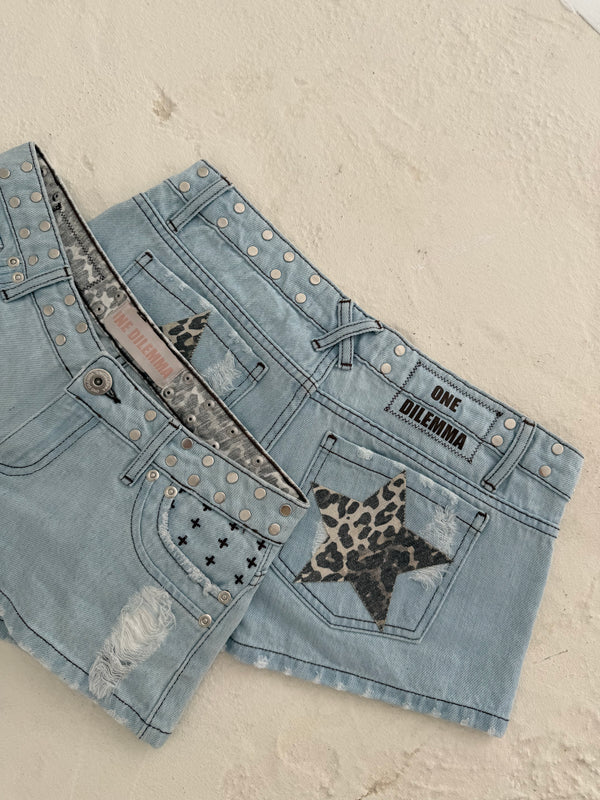 BLUE MINI SHORT LEOPARD STARS