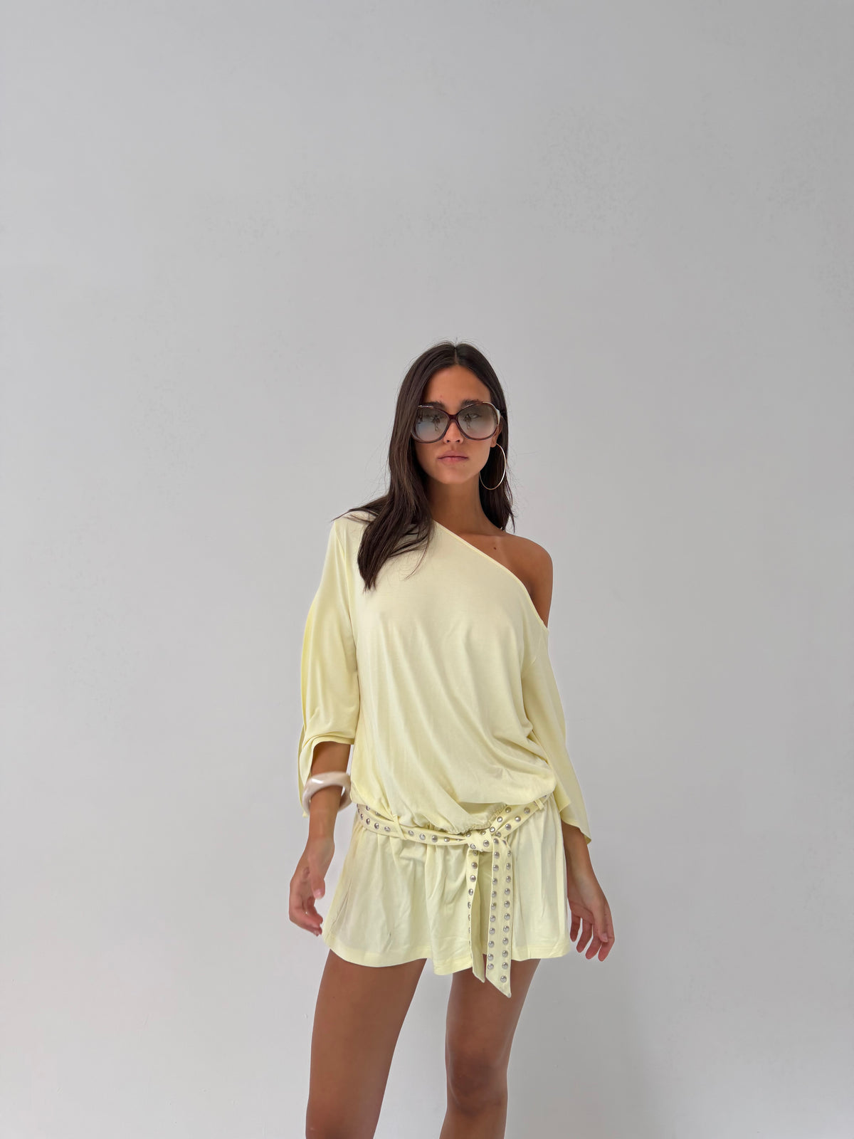 YELLOW BACKLESS MINI DRESS