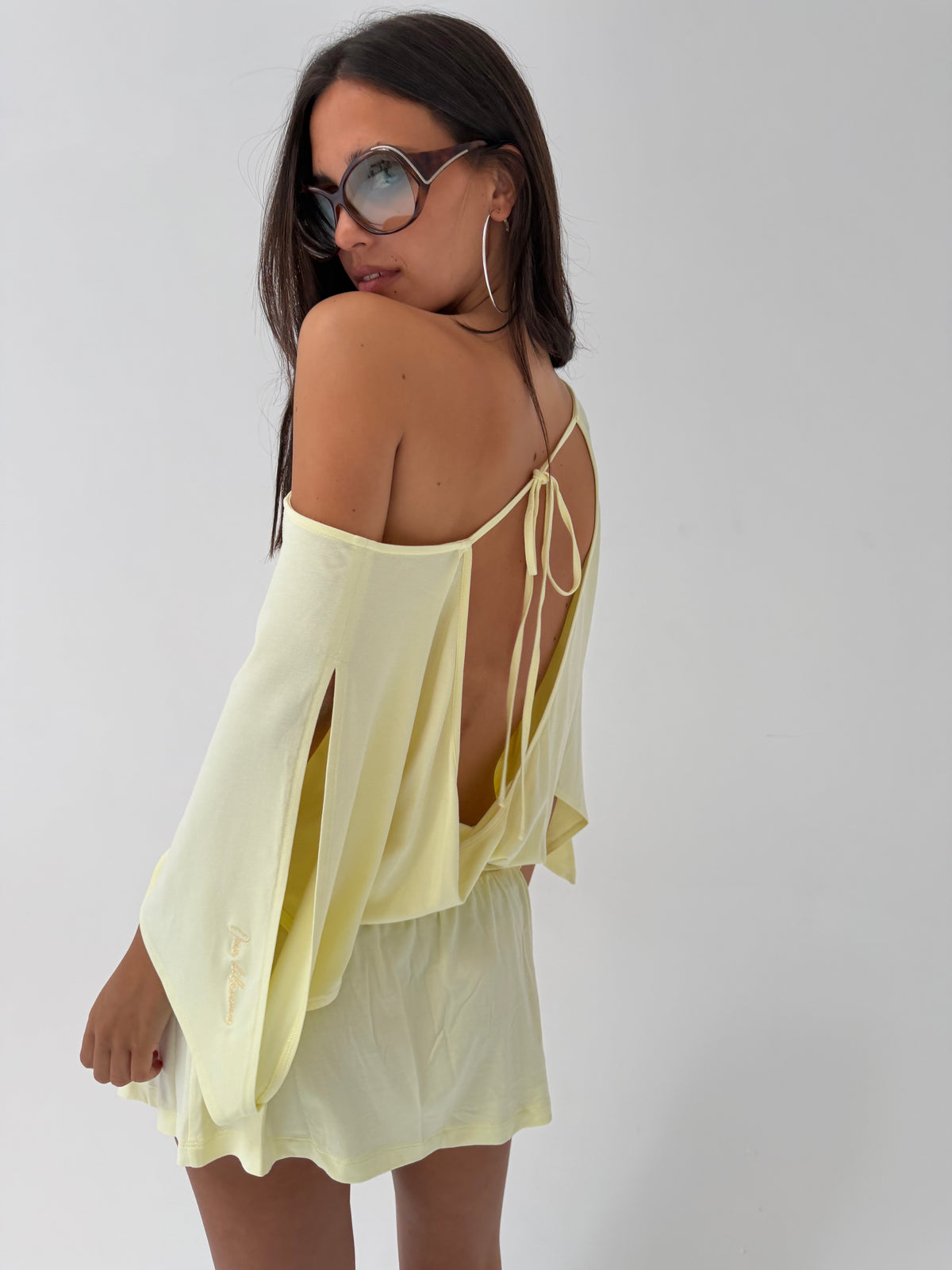 YELLOW BACKLESS MINI DRESS