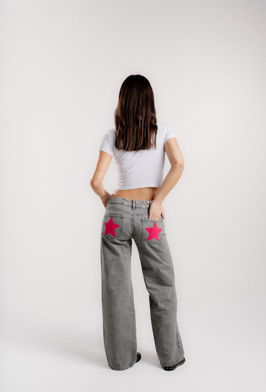 GREY JEANS PINK STAR