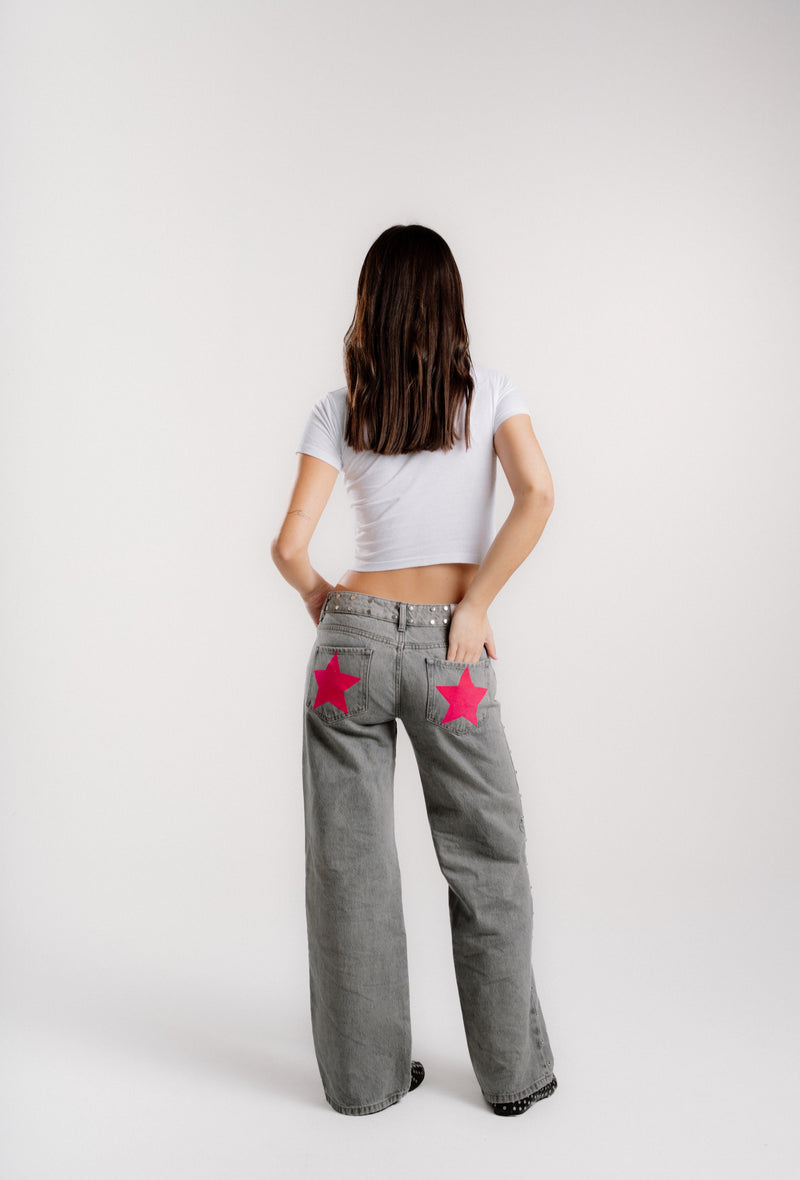 GREY JEANS PINK STAR