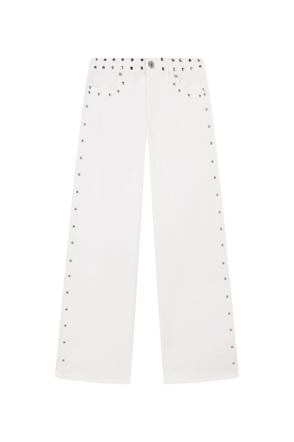 WHITE JEANS BLACK BEADS STAR