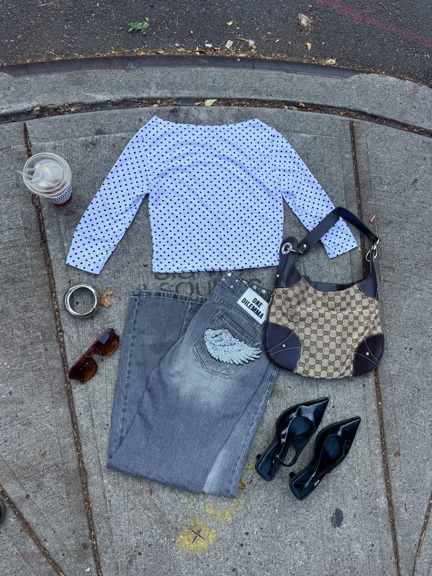 WINGS FLARED GREY JEANS