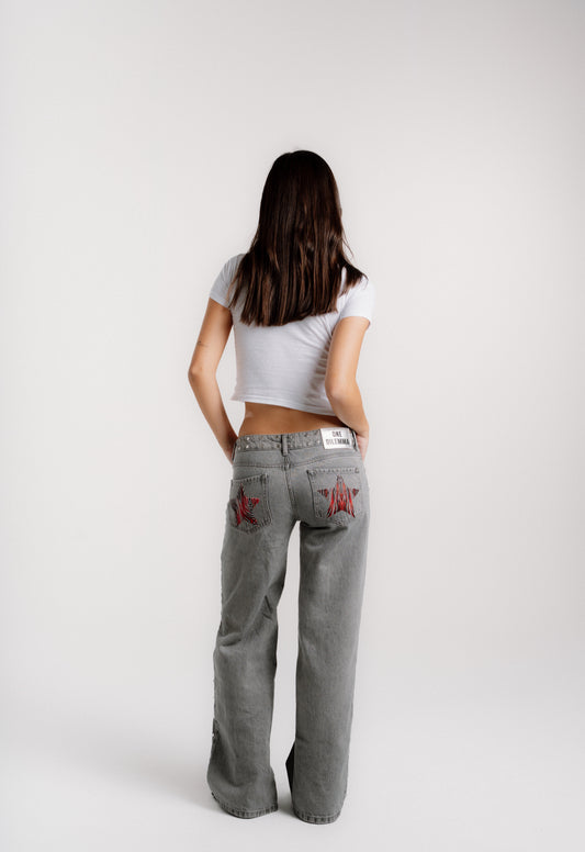 GREY JEANS ZEBRA STAR