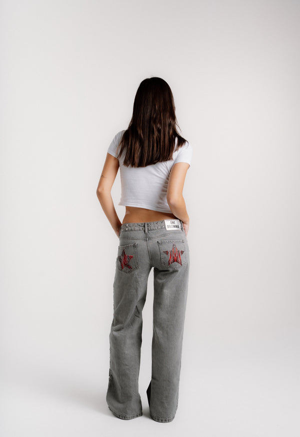 GREY JEANS ZEBRA STAR
