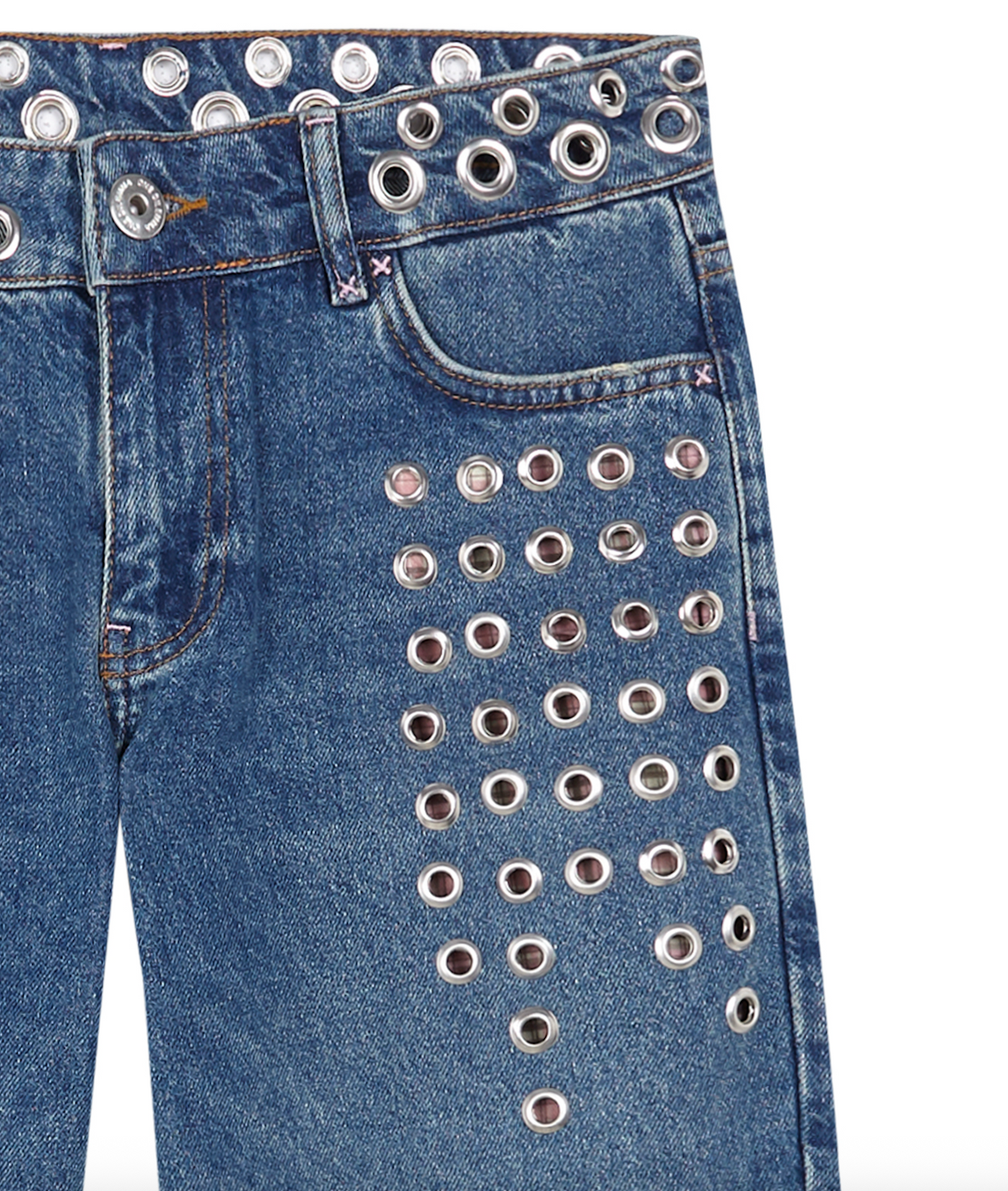 STRAIGHT LEG DISTRESSED STUDDED JEANS