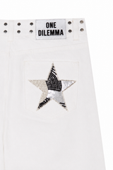 WHITE JEANS SILVER BEADS STAR