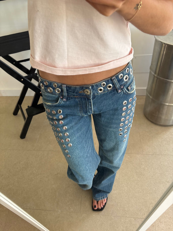 JEANS STRAIGHT HOLE STUDS
