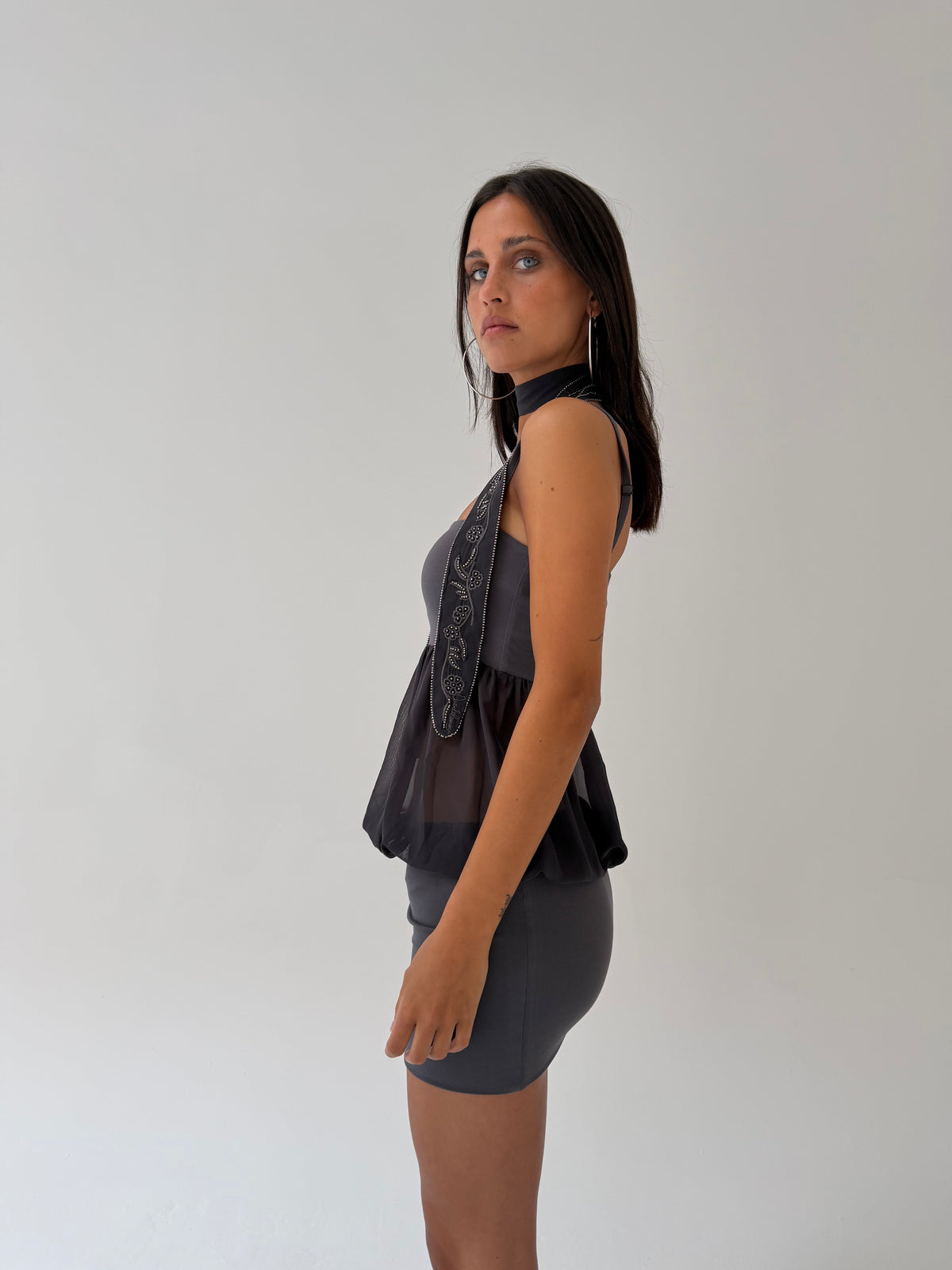 GREY BALLOON MINI DRESS