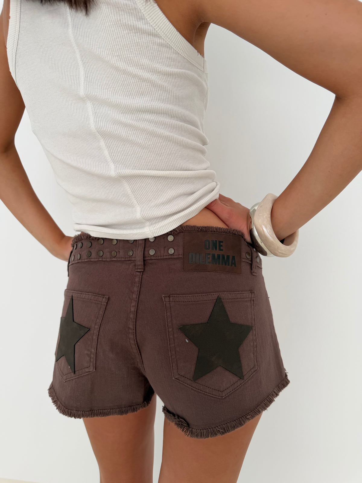 BROWN LACES MINI SHORTS