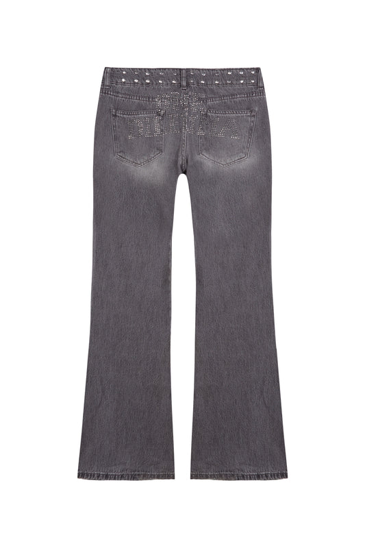 SHINY OD FLARED GREY JEANS
