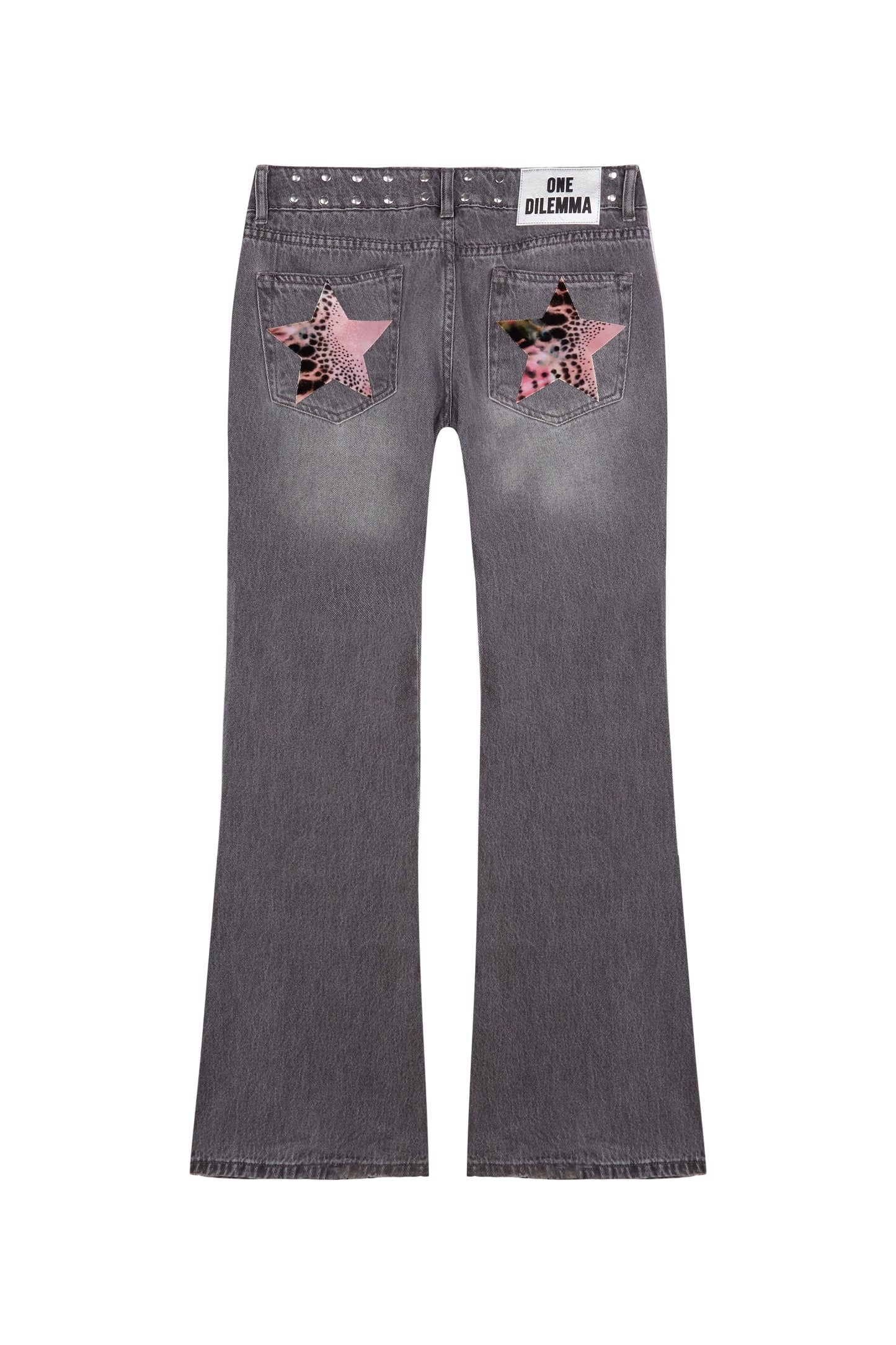 PRINT STARS FLARED GREY JEANS