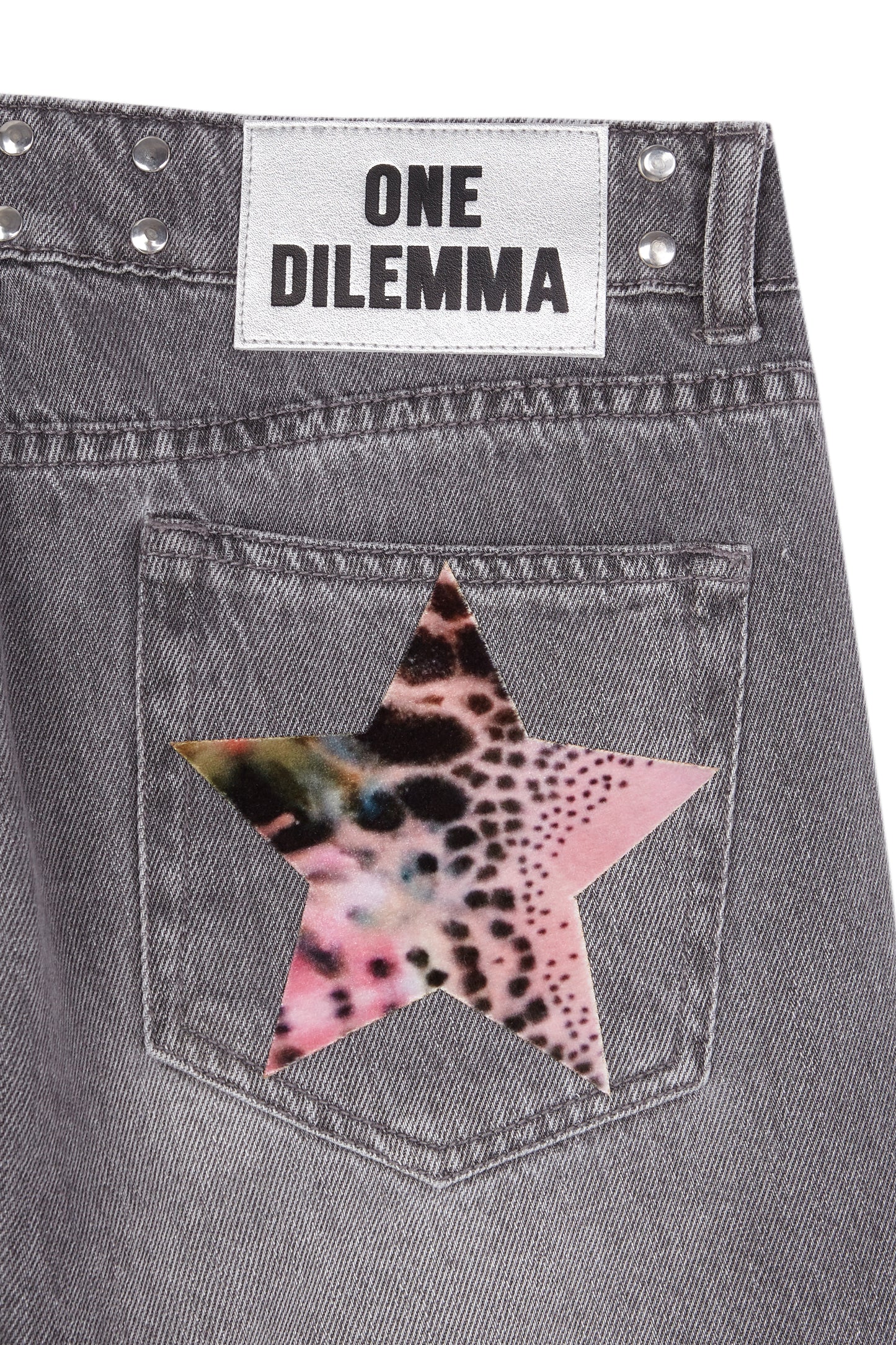 PRINT STARS FLARED GREY JEANS