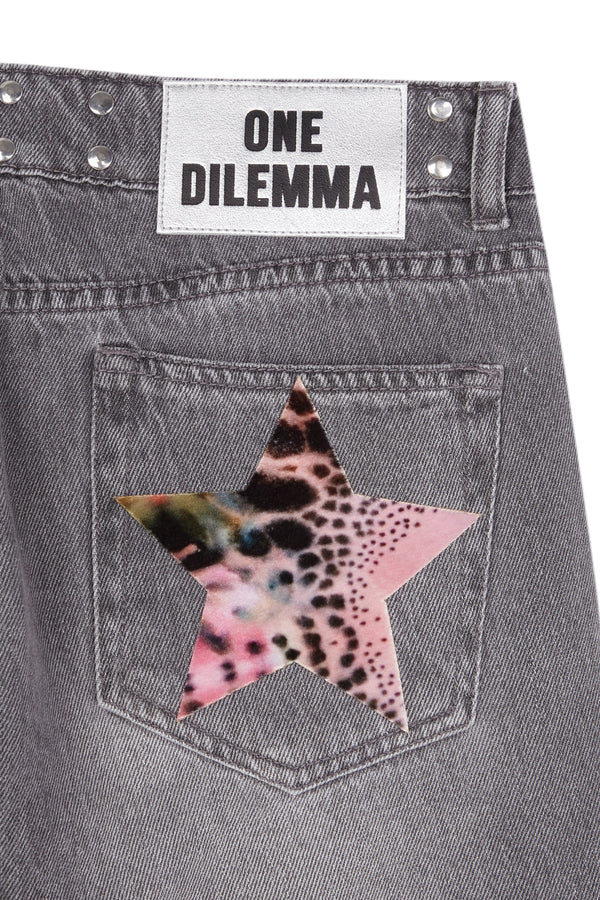 PRINT STARS FLARED GREY JEANS