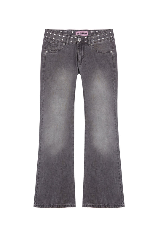 PRINT STARS FLARED GREY JEANS