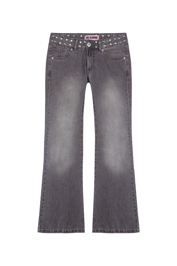 PRINT STARS FLARED GREY JEANS