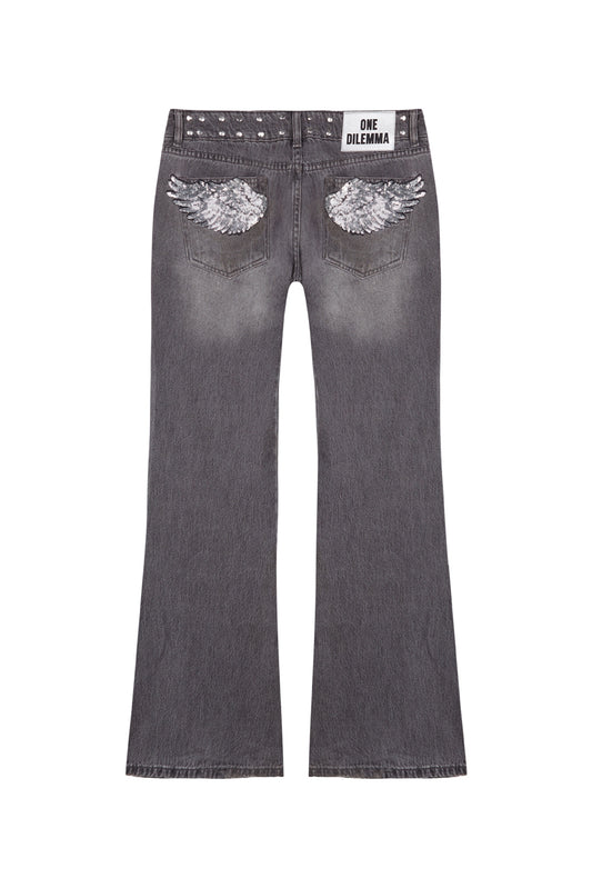WINGS FLARED GREY JEANS