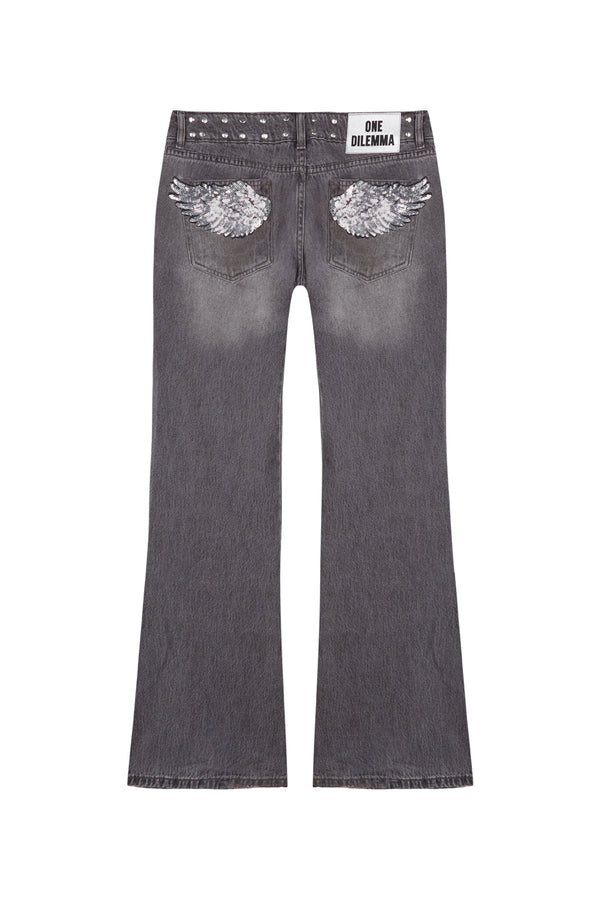 WINGS FLARED GREY JEANS