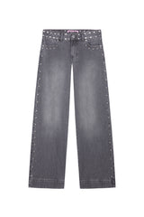 GREY JEANS BLACK LEATHER STAR