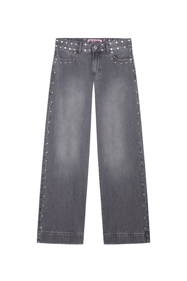 GREY JEANS BLACK LEATHER STAR