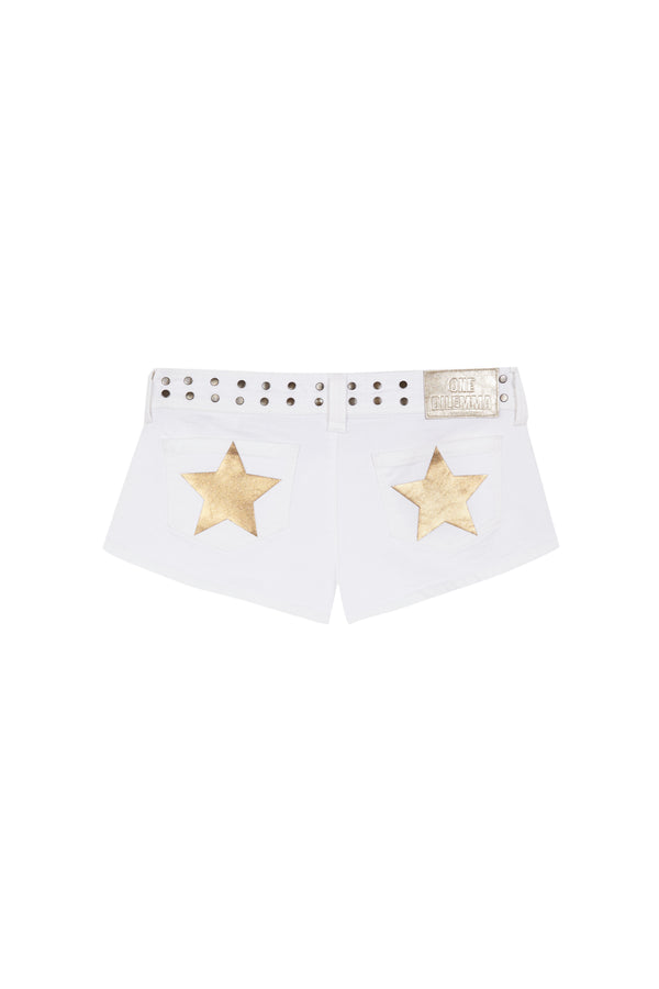 WHITE MINI SHORT GOLD STARS