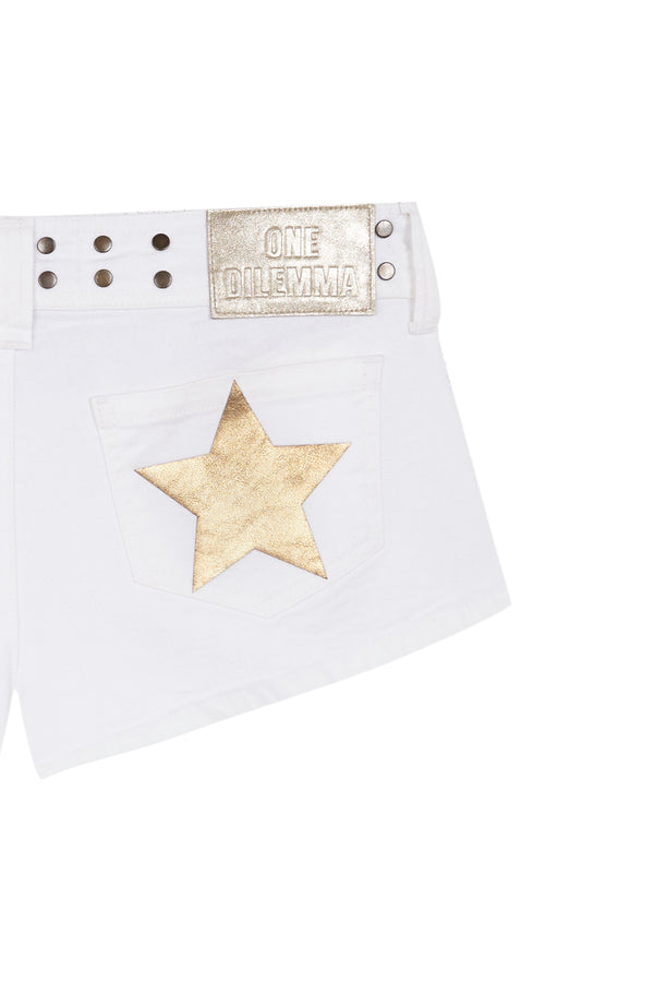 WHITE MINI SHORT GOLD STARS