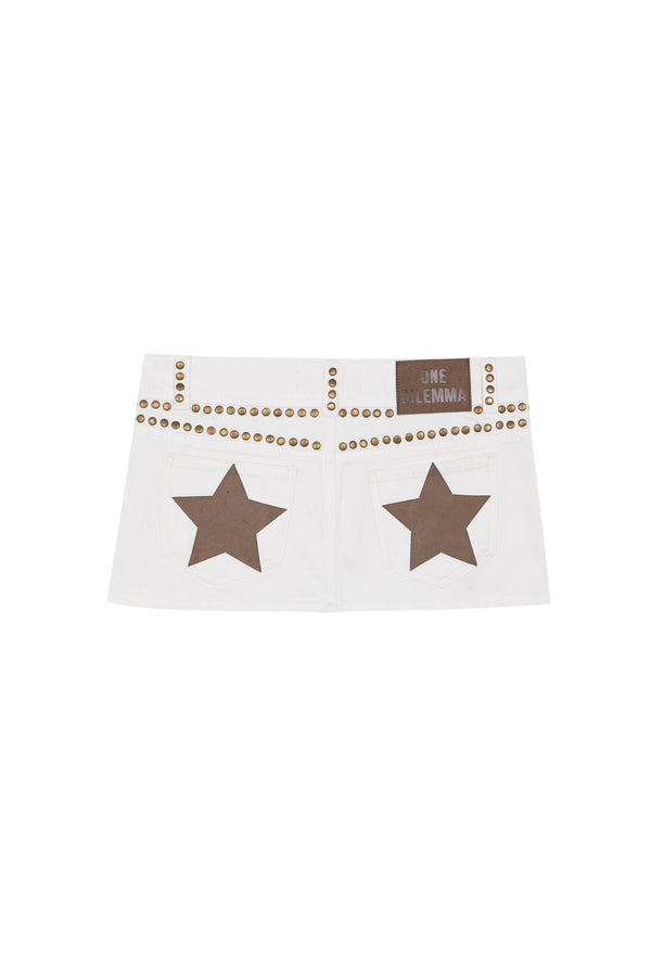 WHITE MINI SKIRT BROWN STAR