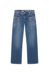 STRAIGHT LEG DISTRESSED STUDDED JEANS