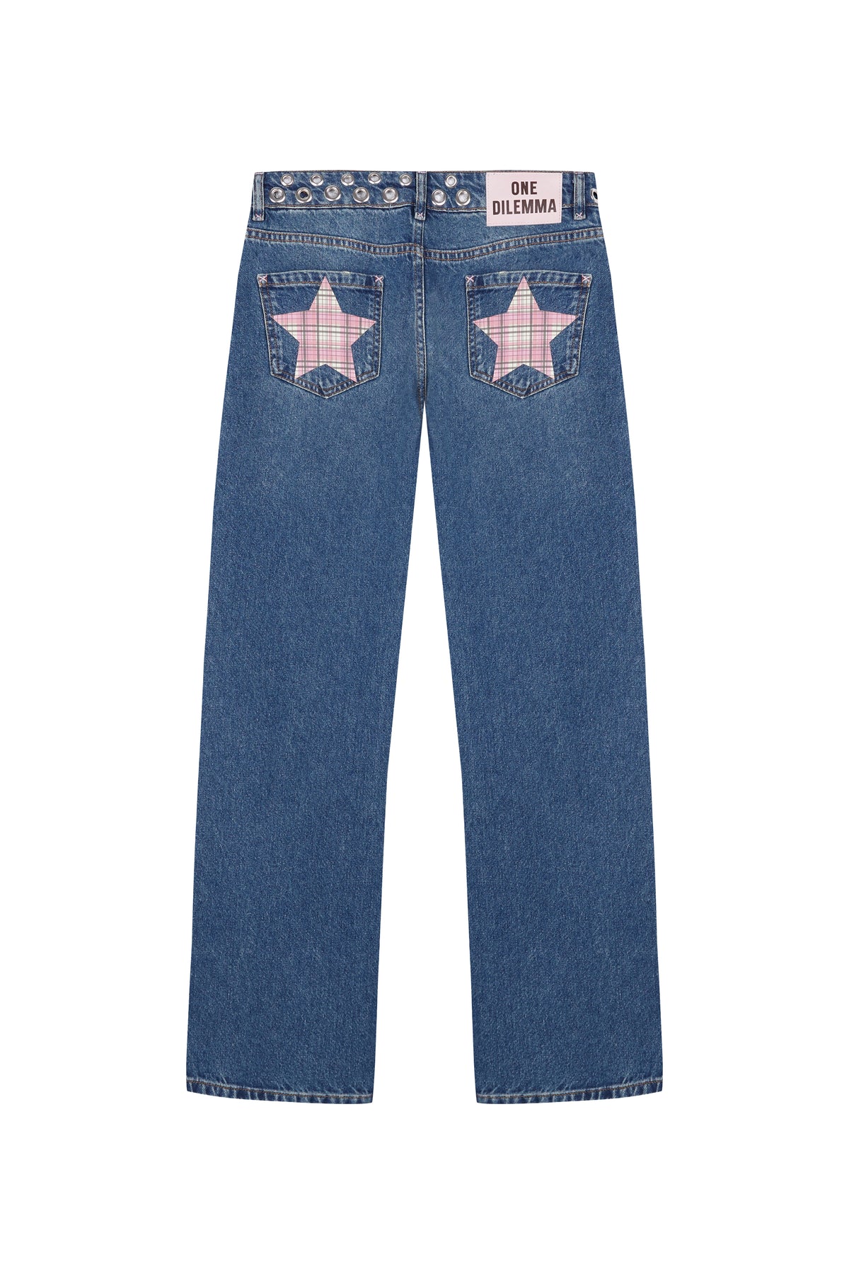 STRAIGHT LEG DISTRESSED STUDDED JEANS