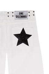 WHITE JEANS BLACK BEADS STAR