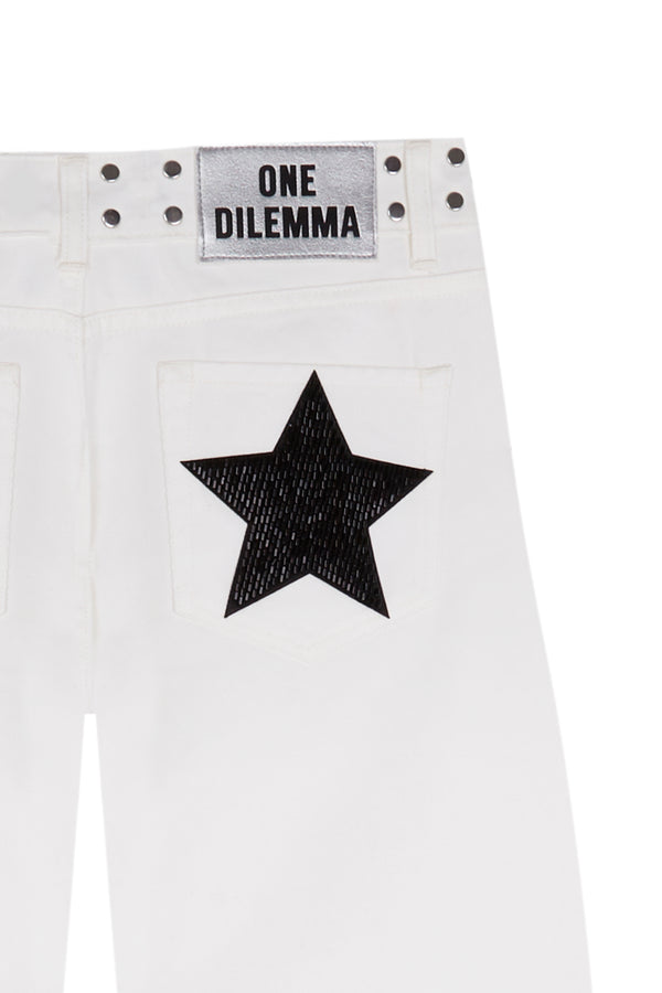 WHITE JEANS BLACK BEADS STAR