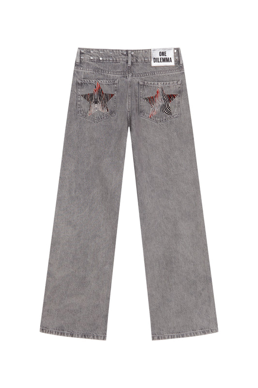 GREY JEANS ZEBRA STAR