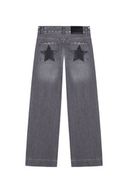GREY JEANS BLACK LEATHER STAR