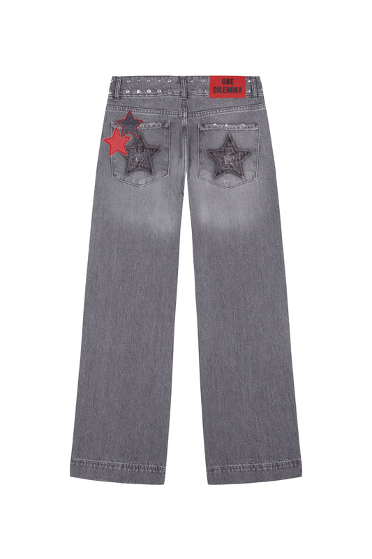 GREY JEANS MULTI-RED STAR