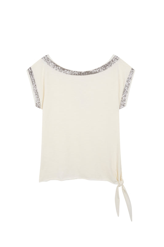 WHITE SEQUINS TIE-SIDE TOP