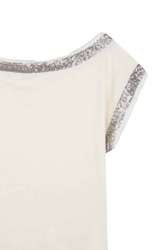 WHITE SEQUINS TIE-SIDE TOP