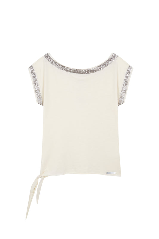 WHITE SEQUINS TIE-SIDE TOP