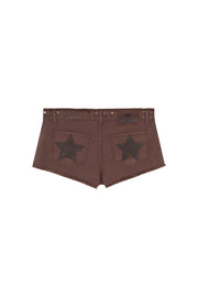 BROWN LACE-UP MINI SHORT